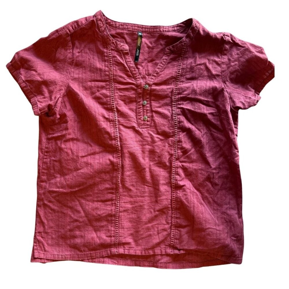 KÜHL Short Sleeve Button Henley Top Red Casual Shirt Size L